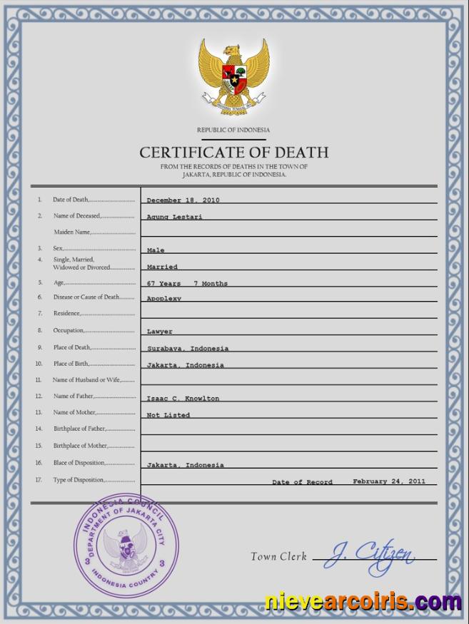 Indonesia vital record death certificate